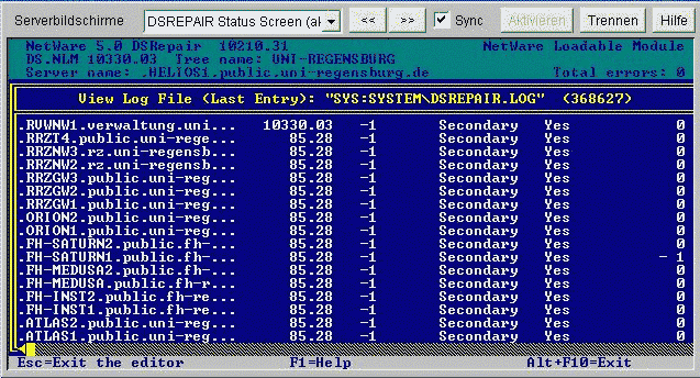Screenshot Netware-Server TimeSync